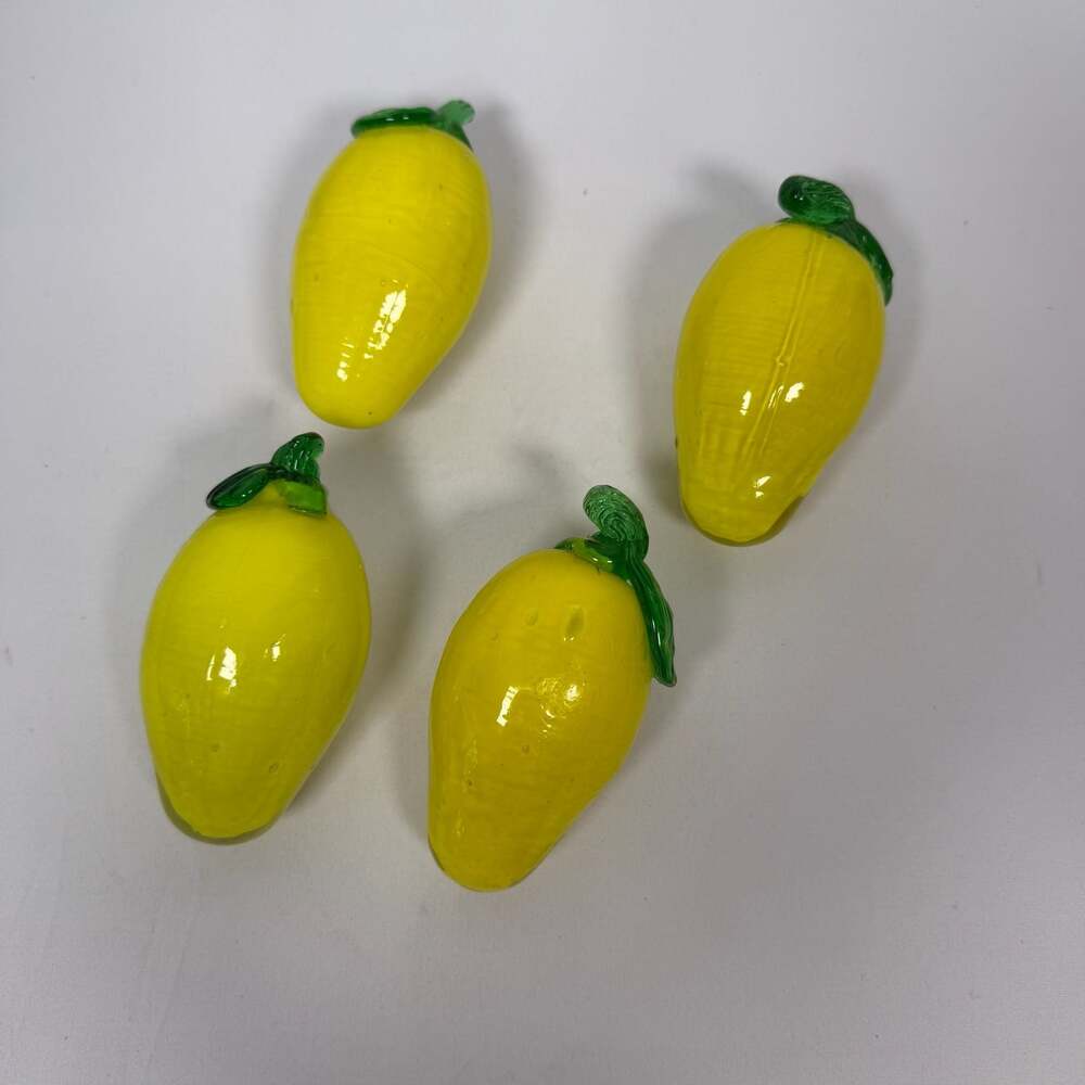 Set of 4 Vintage Murano Style Hand Blown Art Glass Lemons Decorative Fruit